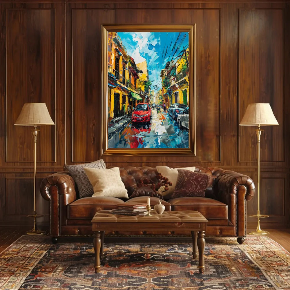 Vibrant Urban Street Scene Impressionistic Art Poster