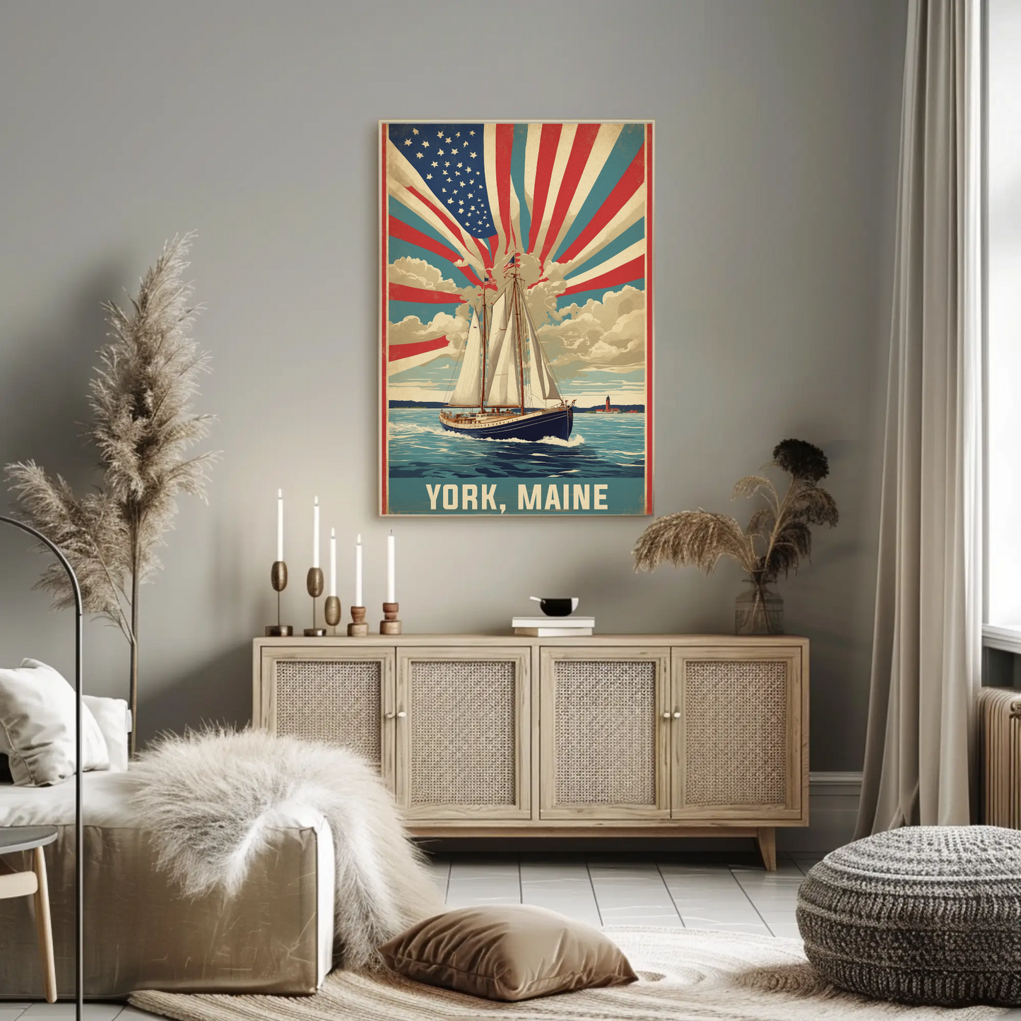 York Maine Sailing Americana Vintage Travel Poster