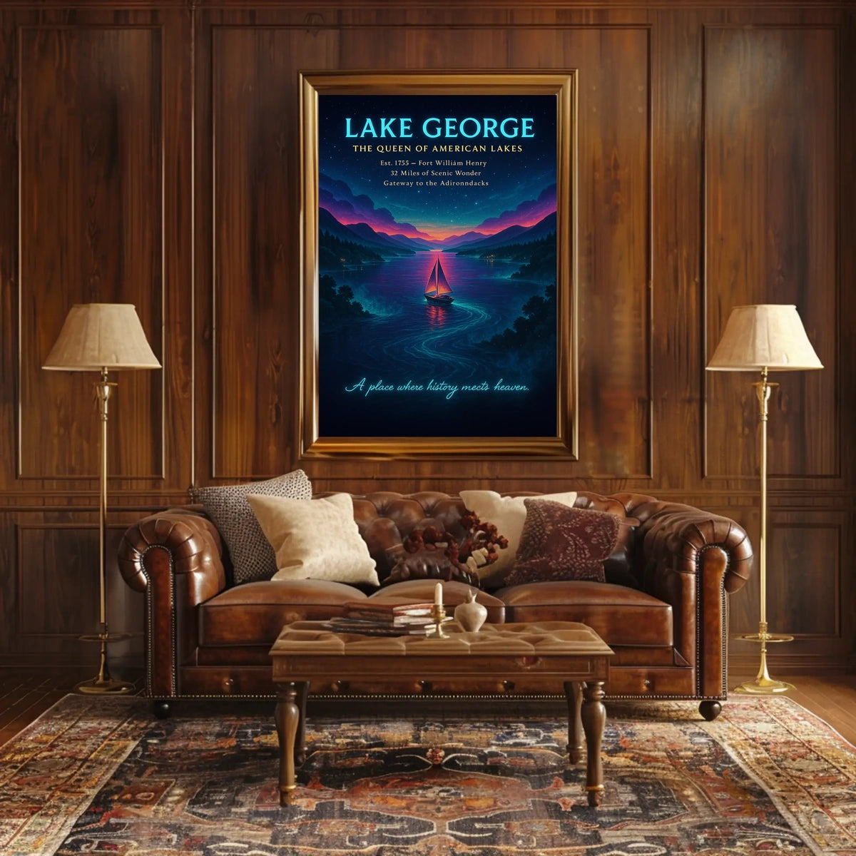 Lake George Scenic Illustration Sunset Poster