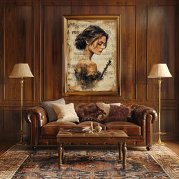 Elegant Violinist with Vintage Sheet Music - Music Poster