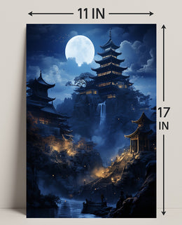 Moonlit Pagoda Serenity Poster