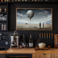 Surreal Metallic Sphere Floats in Desolate Sci-Fi Landscape Poster