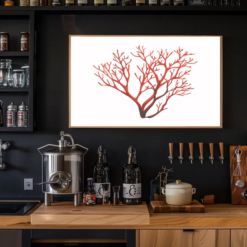 Red Coral Branch Minimalist Art Poster Print