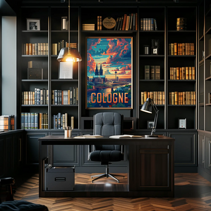 Cologne Skyline Sunset Clouds Spires Travel Poster