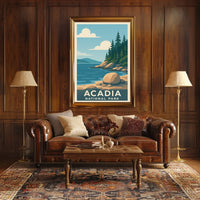 Acadia National Park Vintage Wanderlust Poster