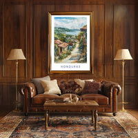 Scenic Honduran Village Watercolor Poster - Travel Poster PosterGoat