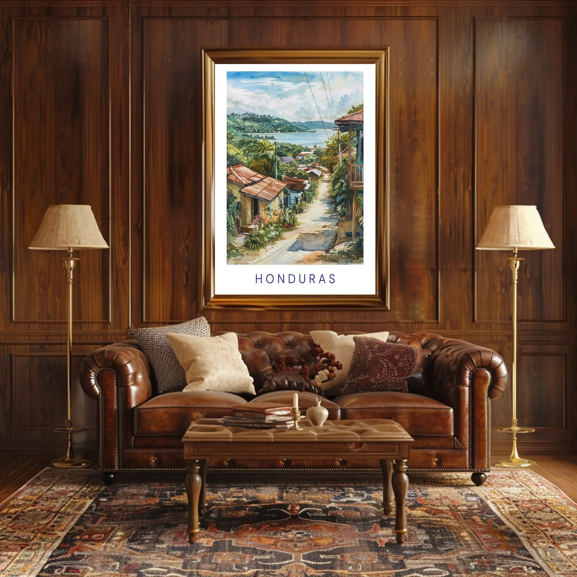 Scenic Honduran Village Watercolor Poster - Travel Poster PosterGoat