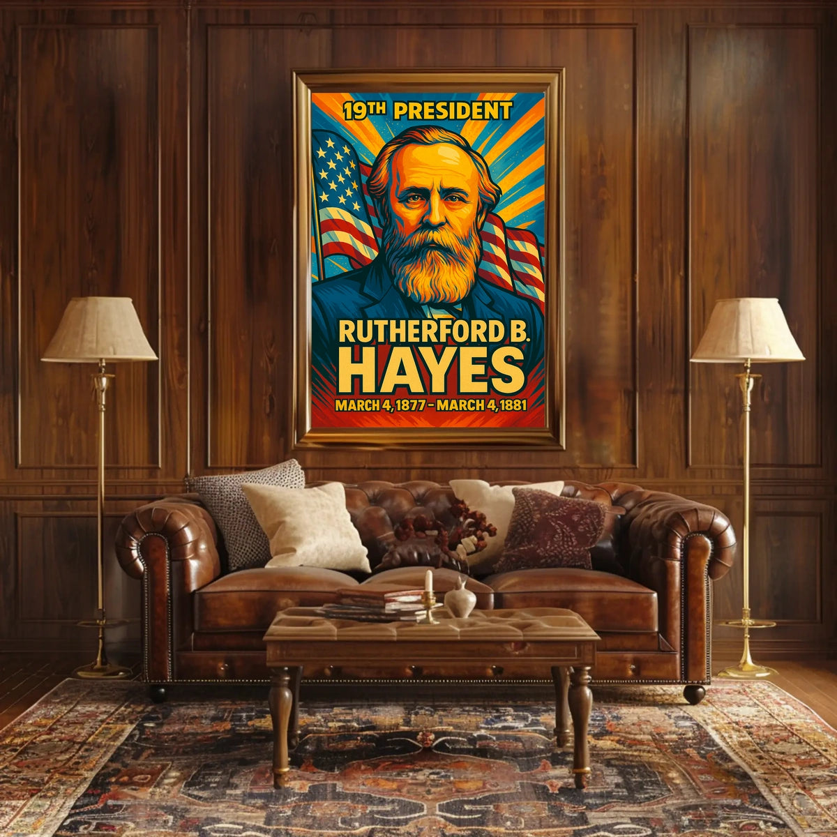Rutherford B. Hayes 19th President of the United States Colorful Comic Book Style Poster