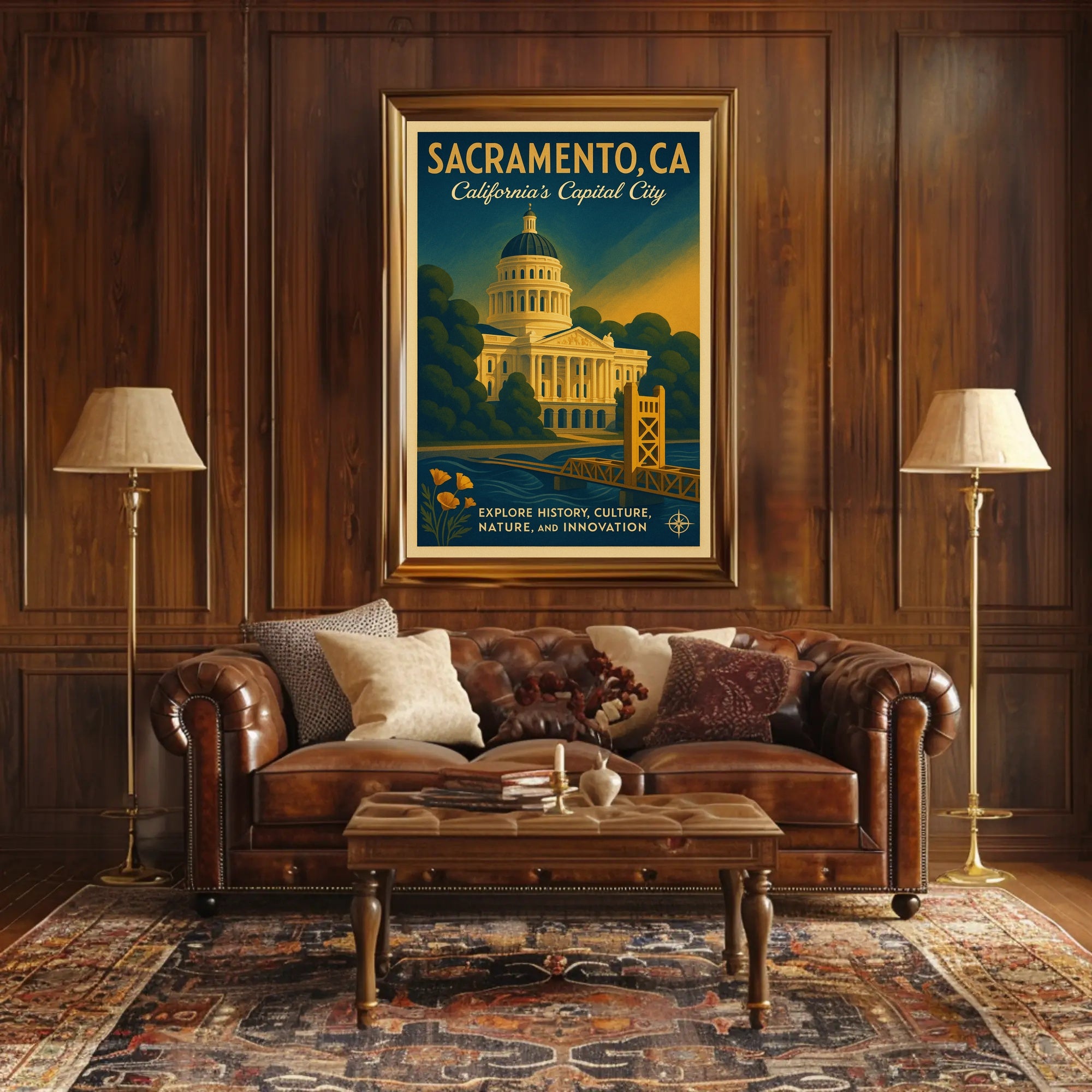 Sacramento Cityscape Vintage Travel Poster
