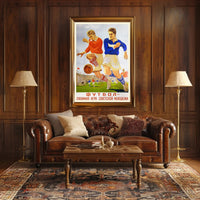 Vintage Soccer Action in Soviet Realism Sports Poster