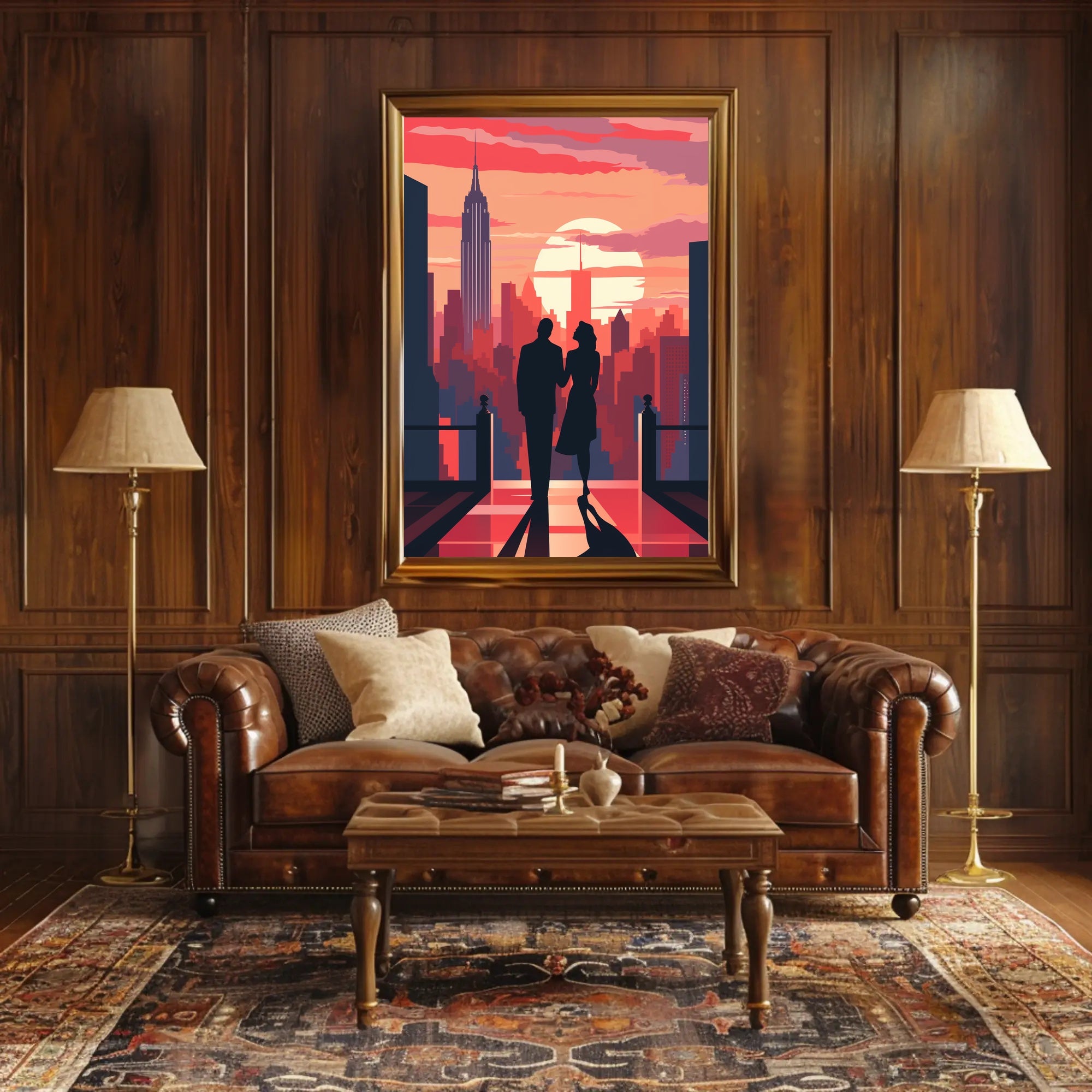 Romantic Skyline Silhouette Poster Classic NYC Wall Art