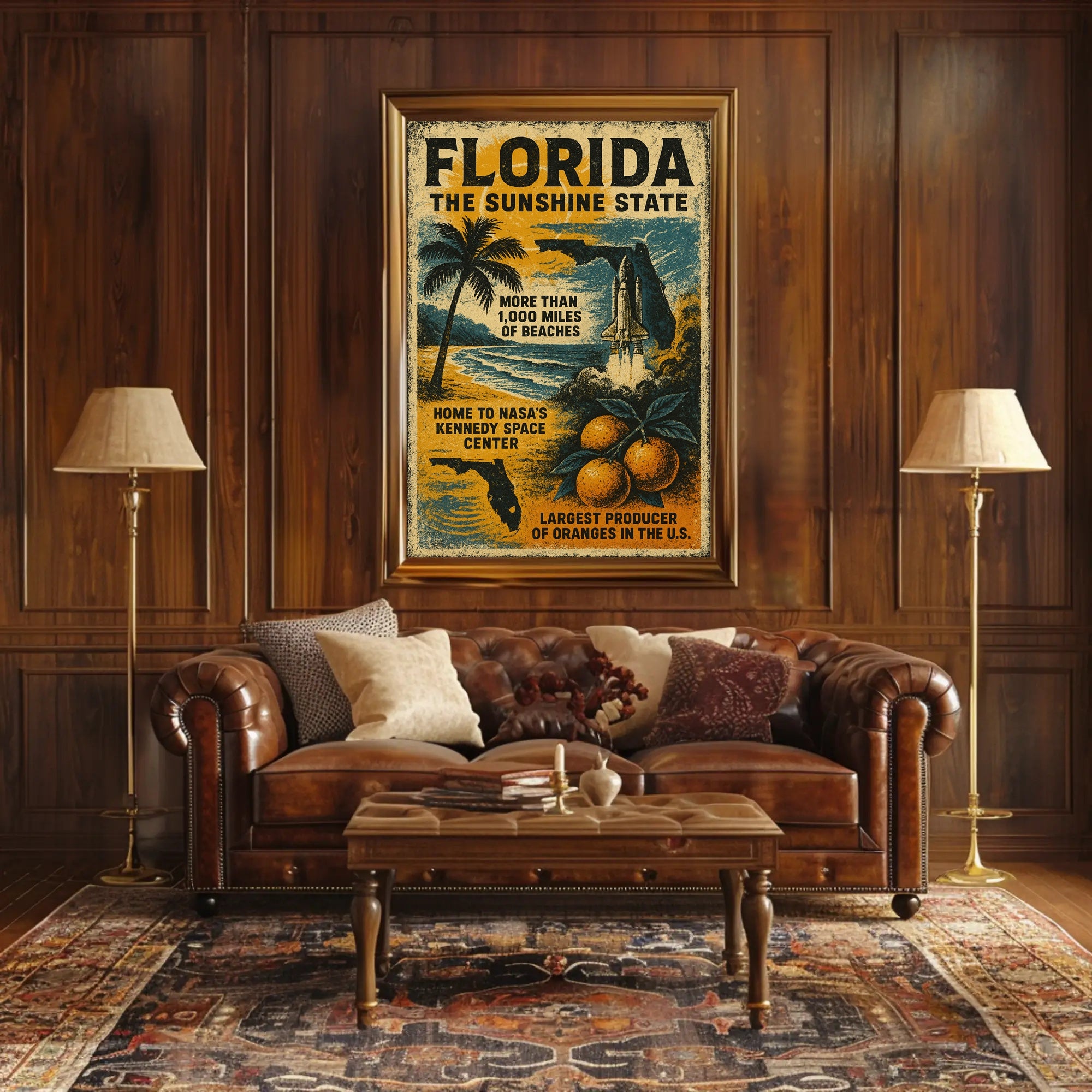 Florida Beaches and Space Launch Vintage Travel Poster