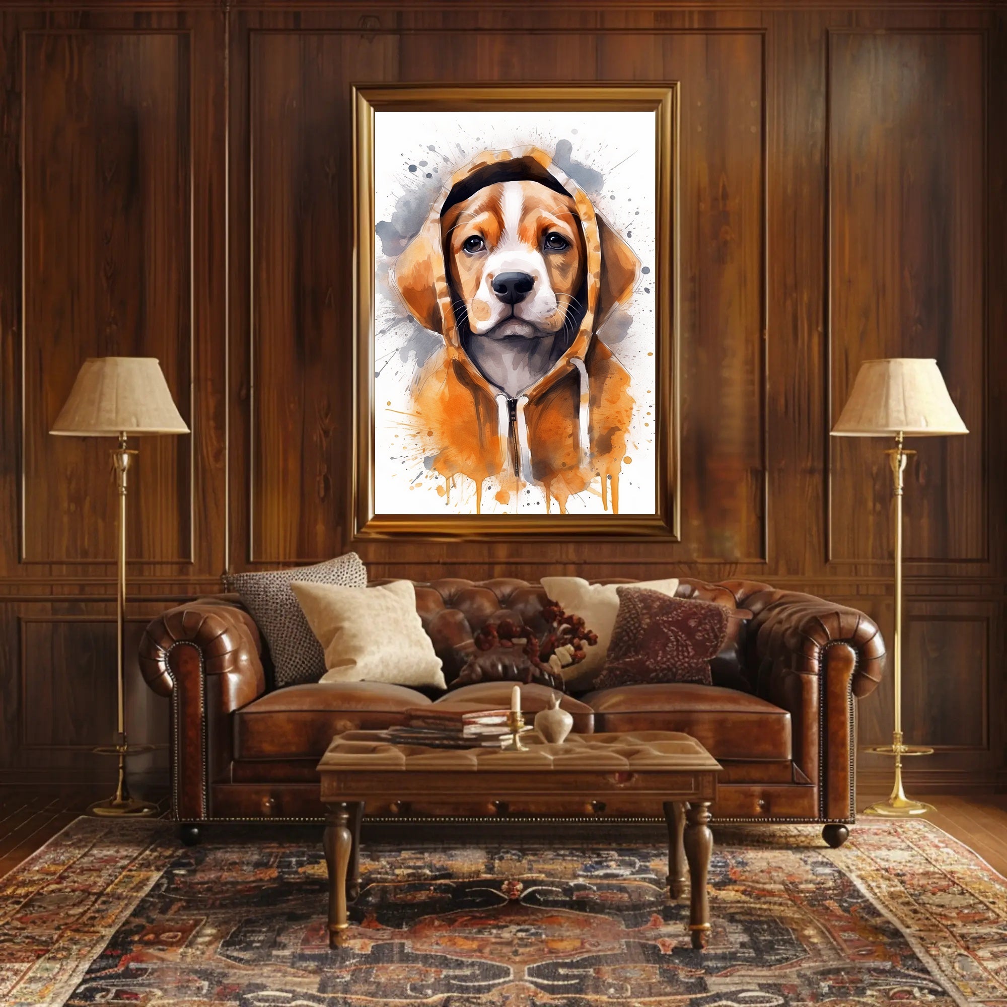 Hoodie Pup Watercolor Poster Print Wall Art
