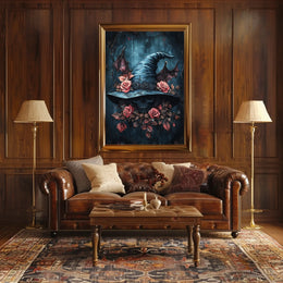 Mystical Skull and Roses Witch Hat Artistic Poster