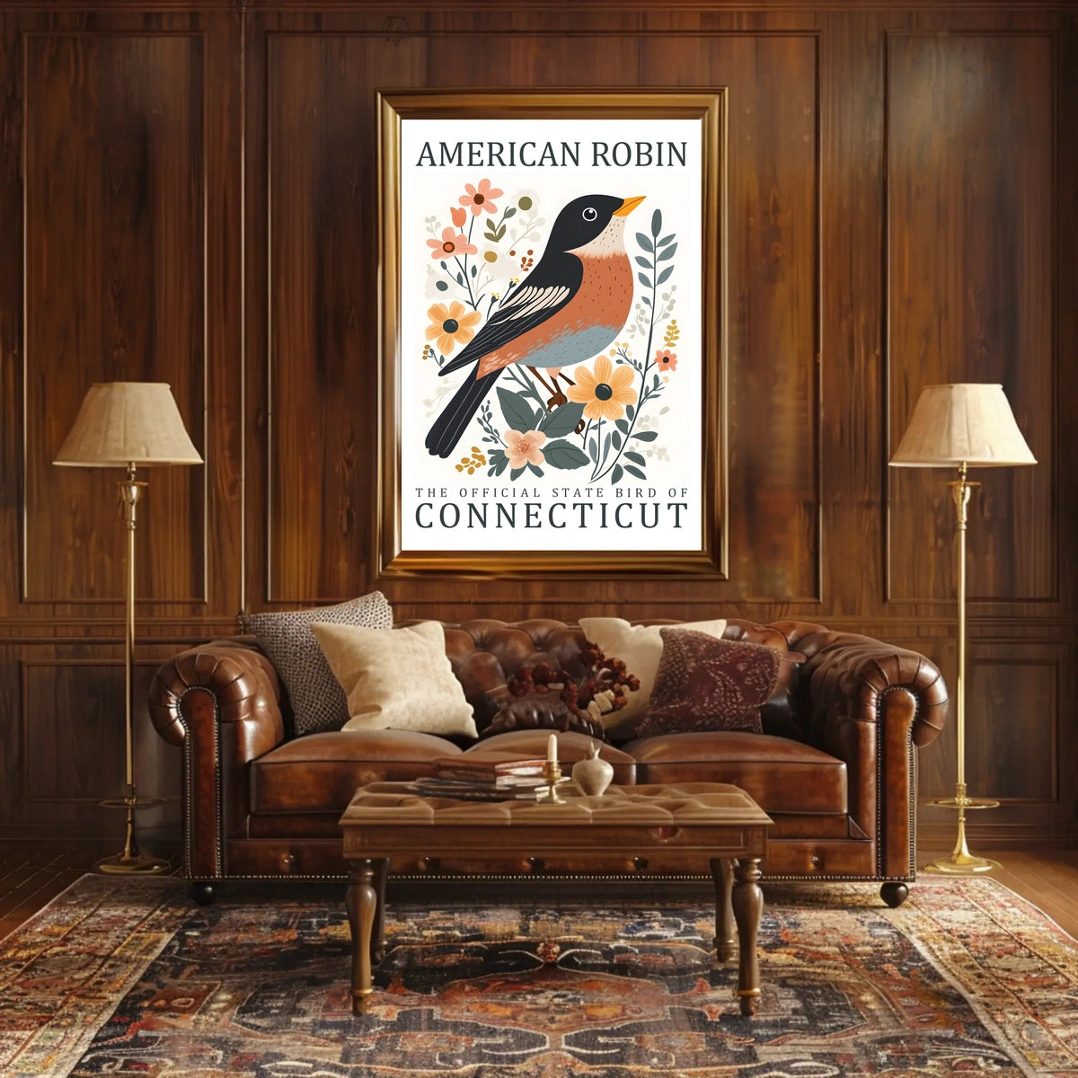 American Robin Connecticut State Bird Poster Art