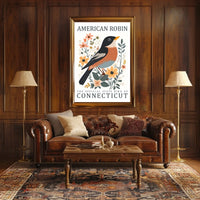 American Robin Connecticut State Bird Poster Art