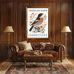 American Robin Connecticut State Bird Poster Art
