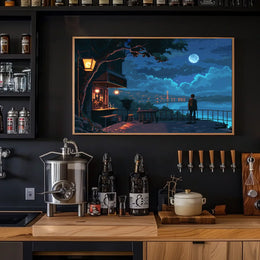 Moonlit Terrace: Pixel Art Nightscape Poster