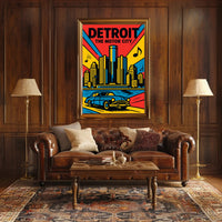 Detroit Skyline Classic Car Vibrant Urban Cityscape Poster