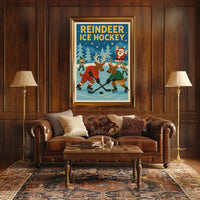 Reindeer Ice Hockey Festive Fun Sports Poster