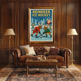 Reindeer Ice Hockey Festive Fun Sports Poster