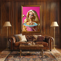 Doll Dining Delight: Quirky Fun Pop Culture Poster PosterGoat