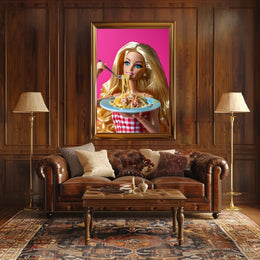 Doll Dining Delight: Quirky Fun Pop Culture Poster PosterGoat