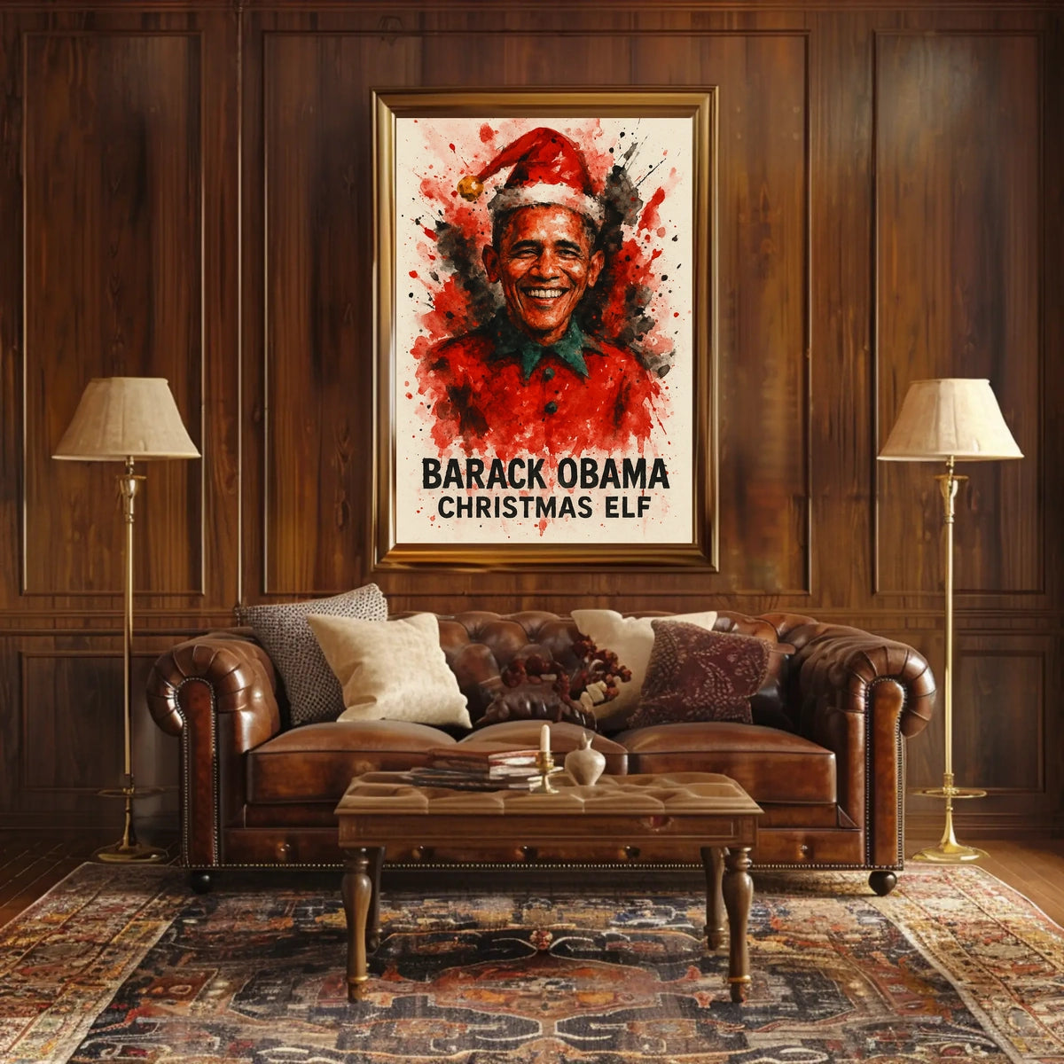 Barack Obama Christmas Elf Watercolor Presidential Poster