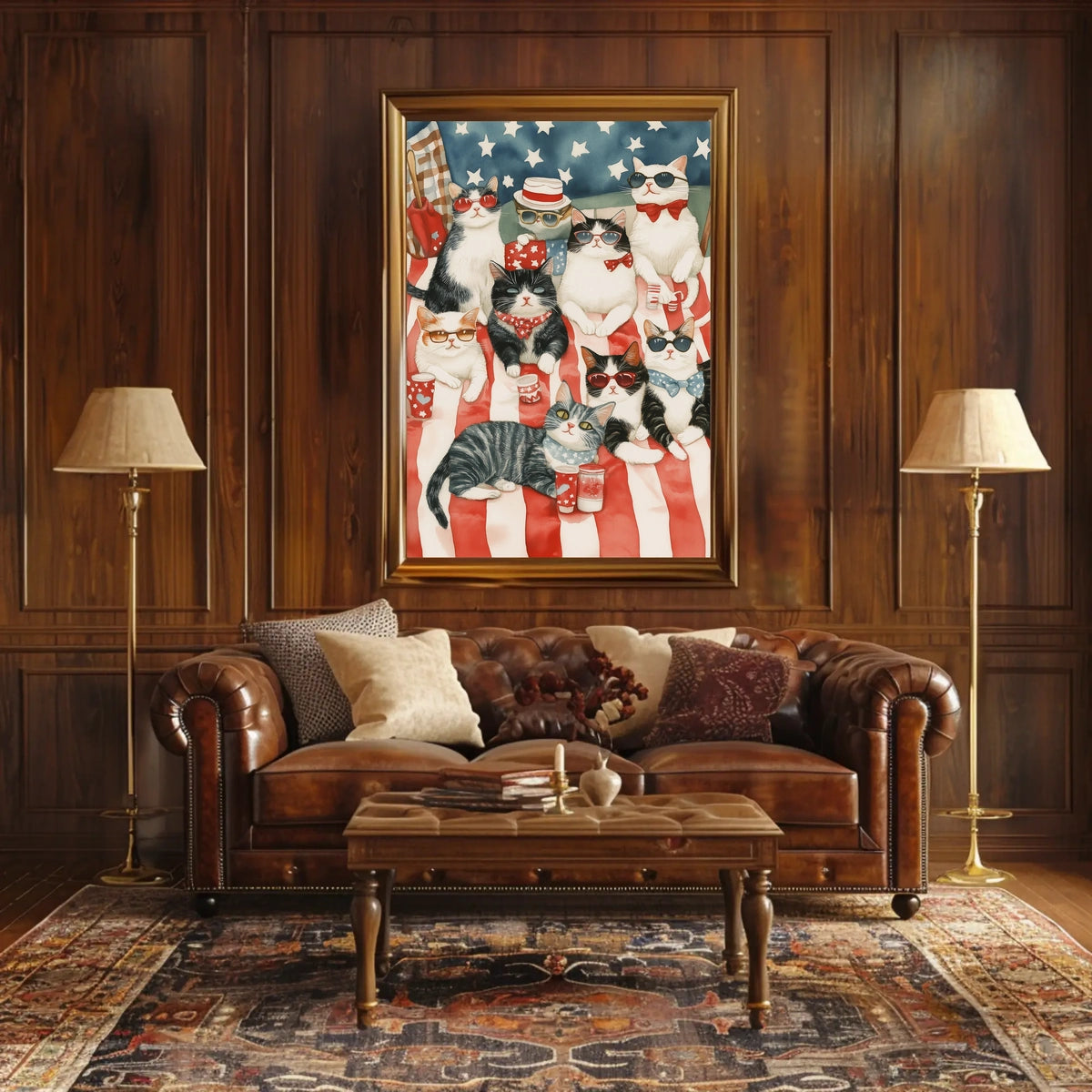 Patriotic Cats Relaxing On American Picnic Blanket Poster
