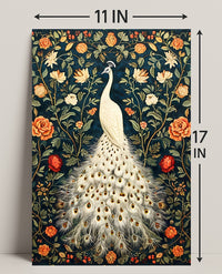 Exquisite White Peacock Among Floral Splendor - Artistic Poster