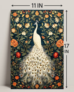 Exquisite White Peacock Among Floral Splendor - Artistic Poster