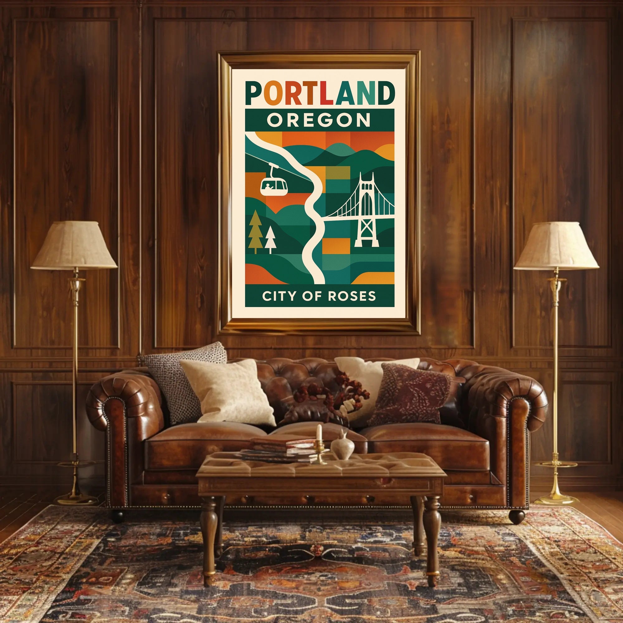 Portland Cityscape Vibrant Retro Travel Poster PosterGoat