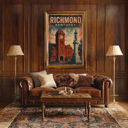 Richmond Kentucky Clock Tower Cultural Heritage Vintage Americana Nostalgic Townscape Poster