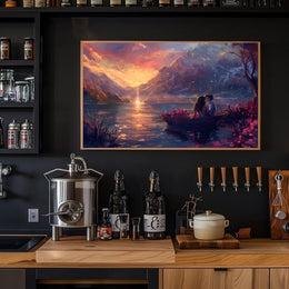Romantic Sunset Lake Scene: Love in Bloom Poster