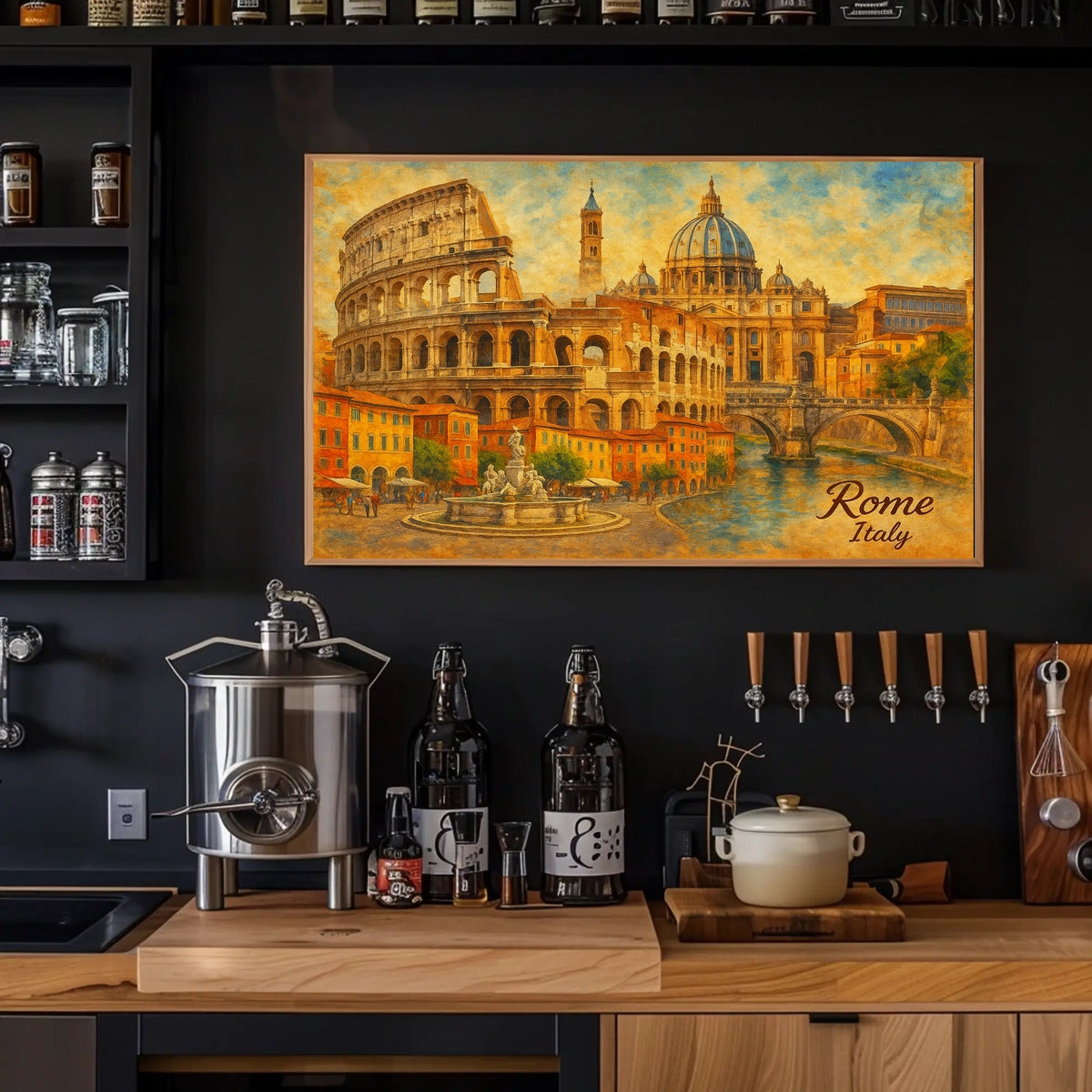 Rome Cityscape Italy Travel Watercolor Realism Heritage Architecture Wanderlust Decor Poster