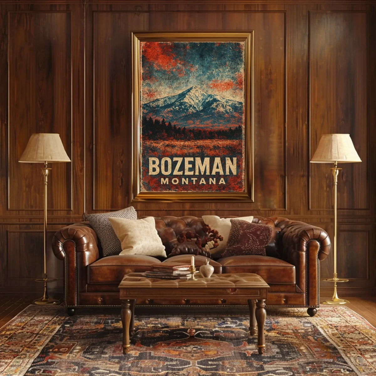 Wanderlust Bozeman Montana Mountain Town Watercolor Scenic Museum Quality Poster