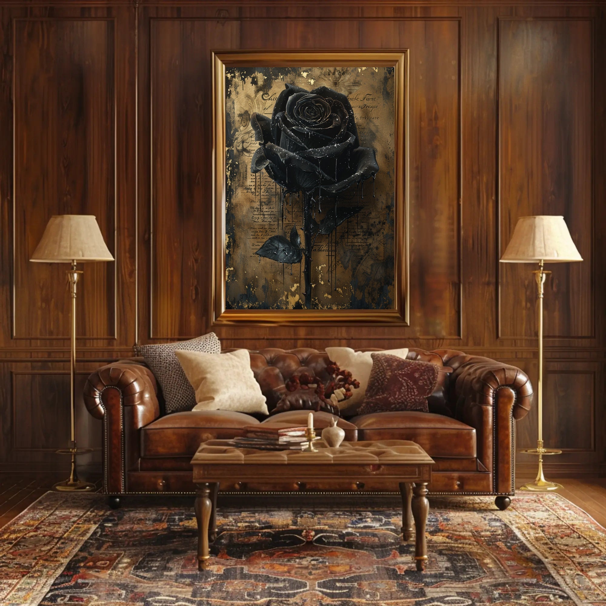 Black Rose Baroque Elegance in Artistic Poster PosterGoat