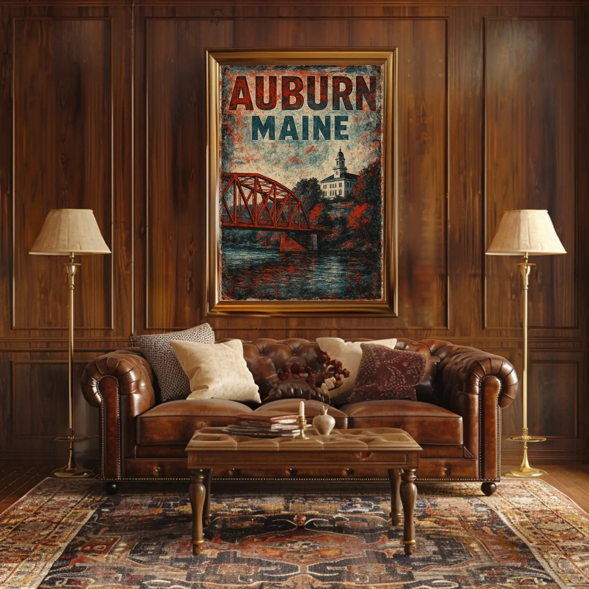 Auburn Maine Cityscape Realism Wanderlust Poster