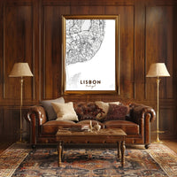 Lisbon Modern Minimalist Map Art Print Urban or Cityscape Poster