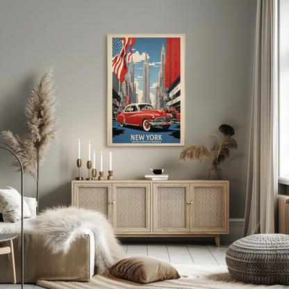 New York American Dream Cars Vintage Travel Poster