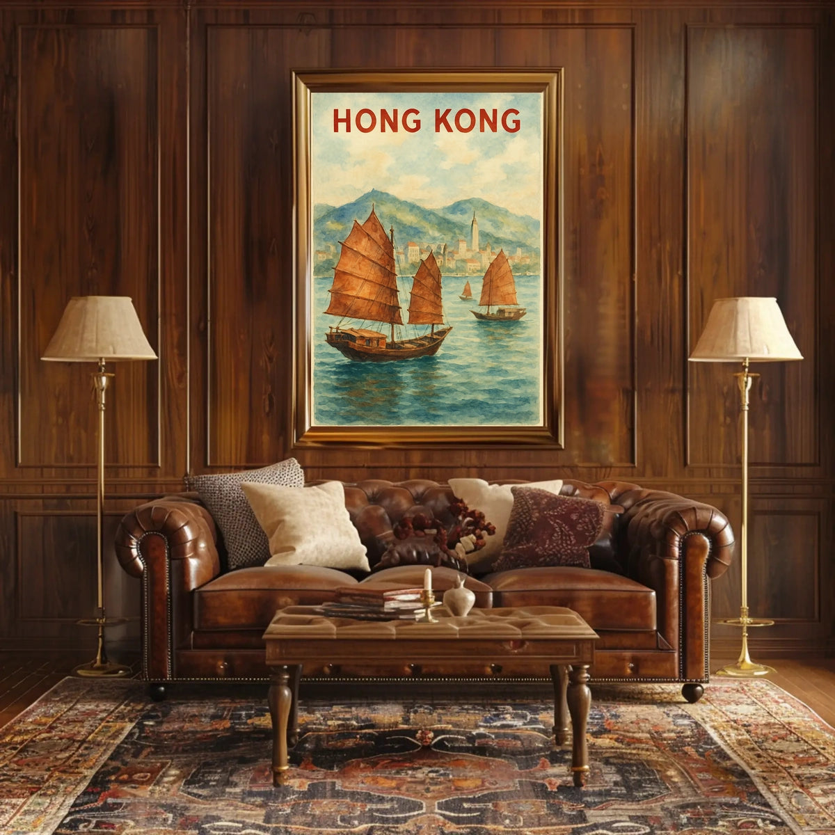 Hong Kong Harbor Watercolor Travel Poster