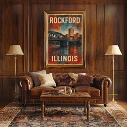 Rockford Illinois Retro Bridge Cityscape Collectors Poster
