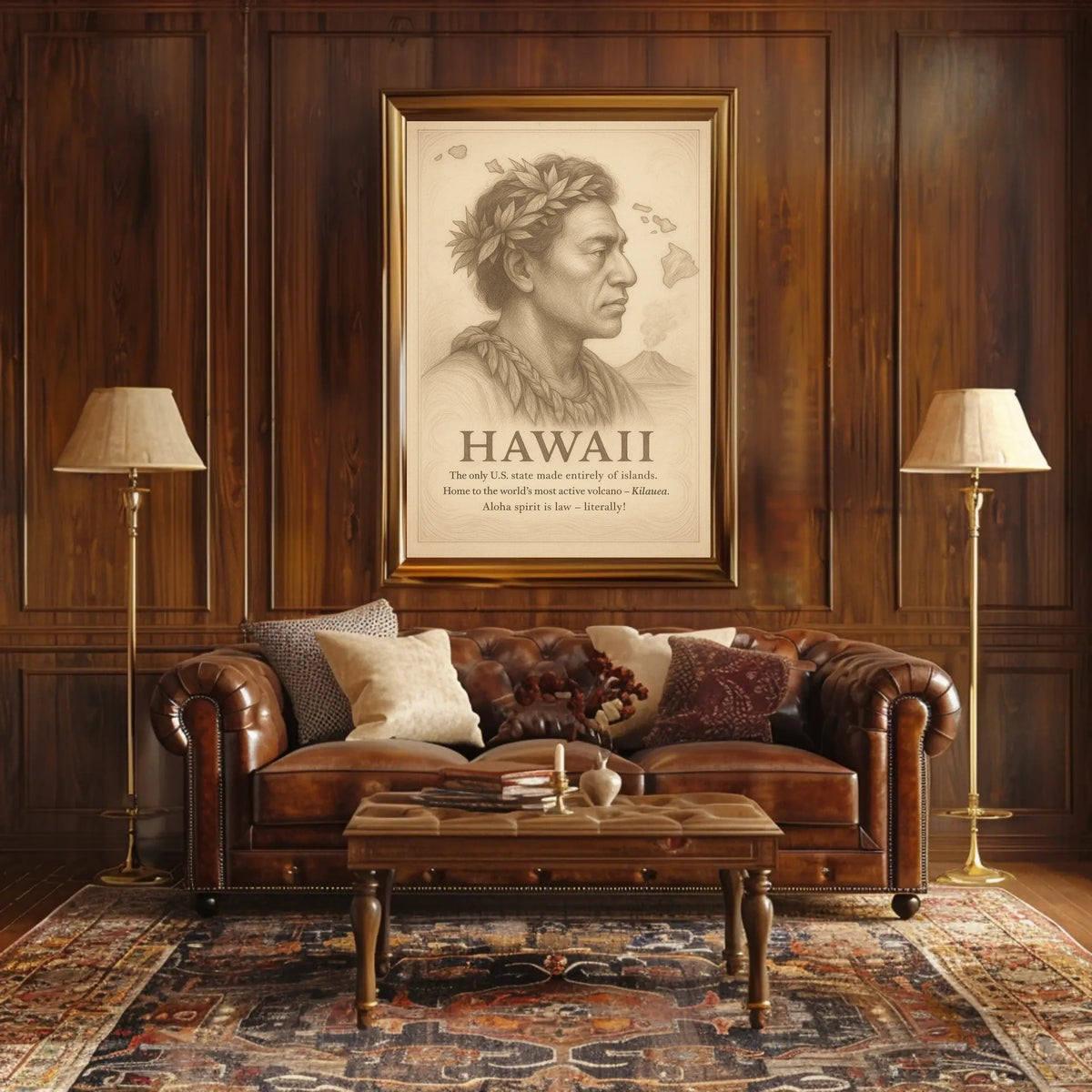 The poster centers around Hawaii, emphasizing its unique status as the only U.S. Travel Poster