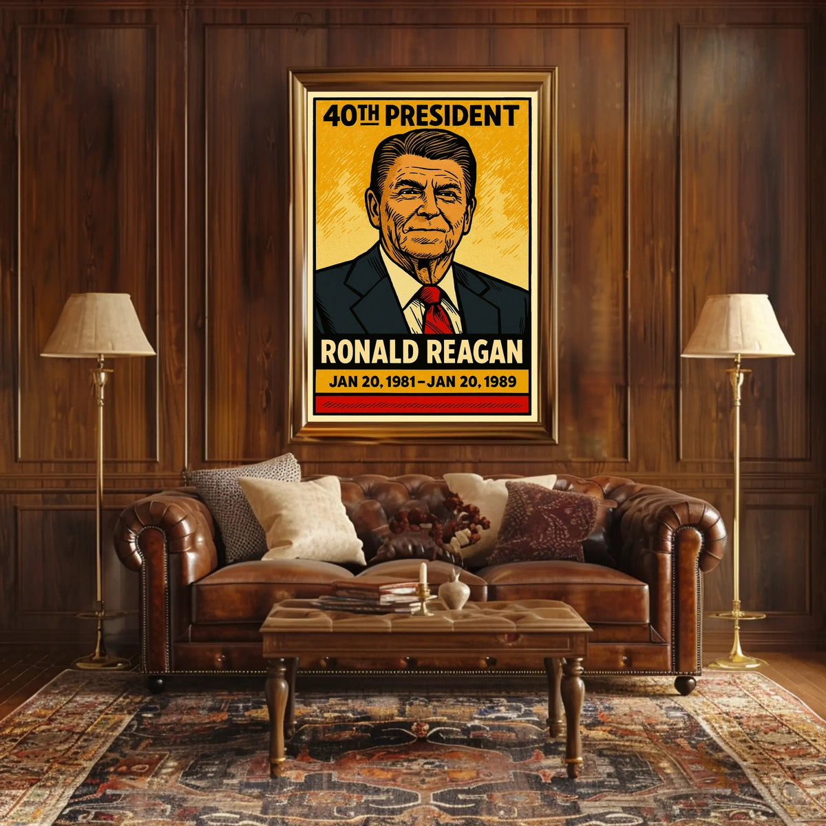 Ronald Reagan 40th President of the United States Inked Comic Style Poster