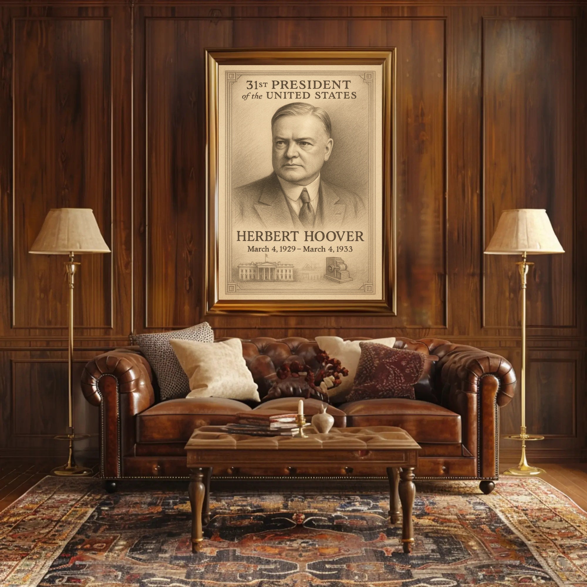 Herbert Hoover 31st President Sketch Poster Art Print for Home Decor PosterGoat