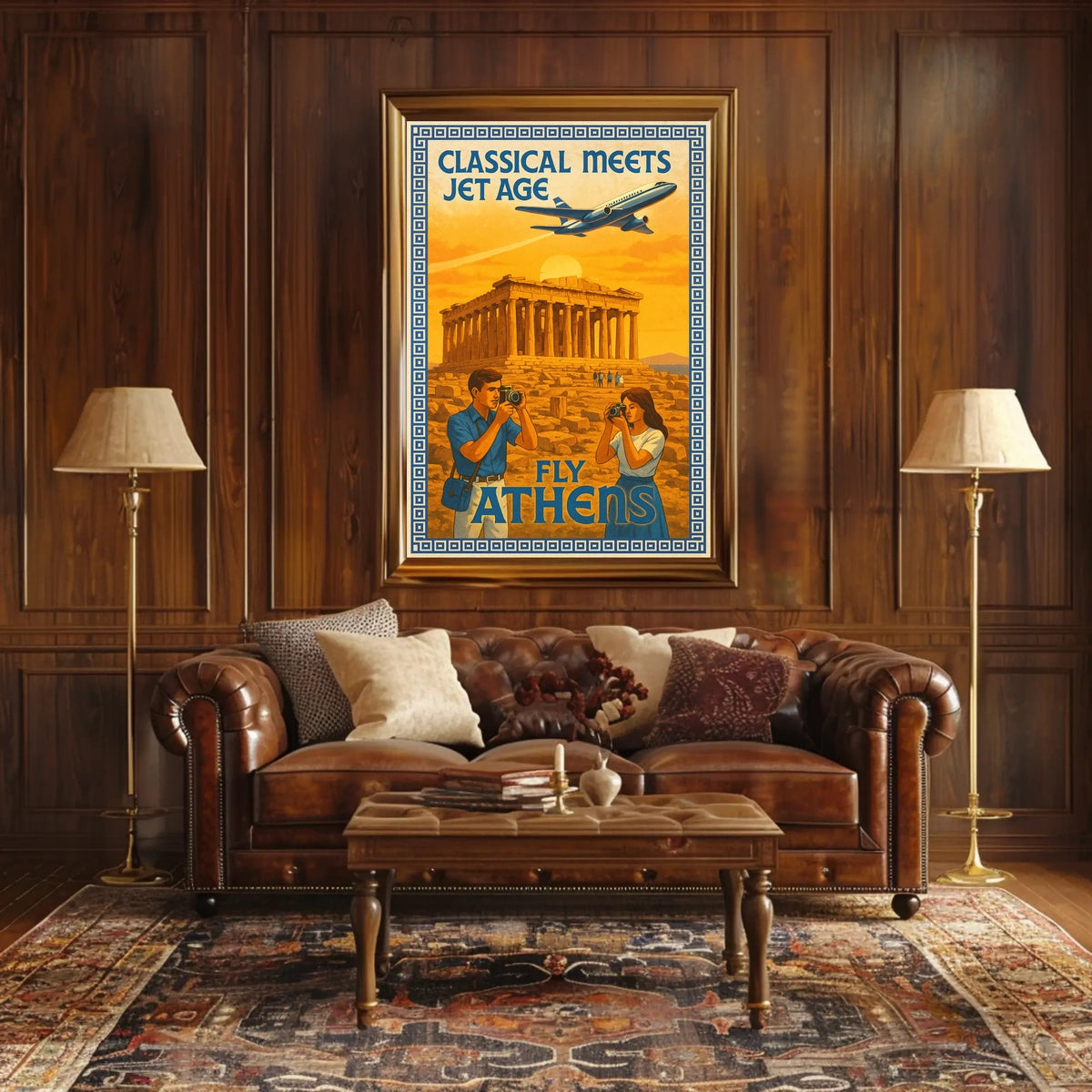 Vintage Athens Travel Poster: Parthenon and Jet Plane