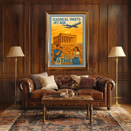 Vintage Athens Travel Poster: Parthenon and Jet Plane