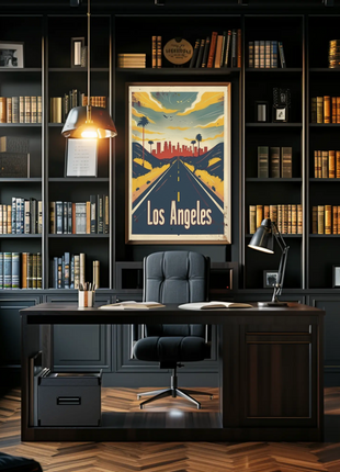 Los Angeles Desert Road City Skyline Sunset Travel Poster