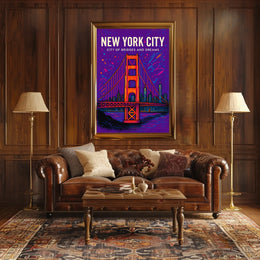 New York City Skyline Vibrant Bridge Poster Art