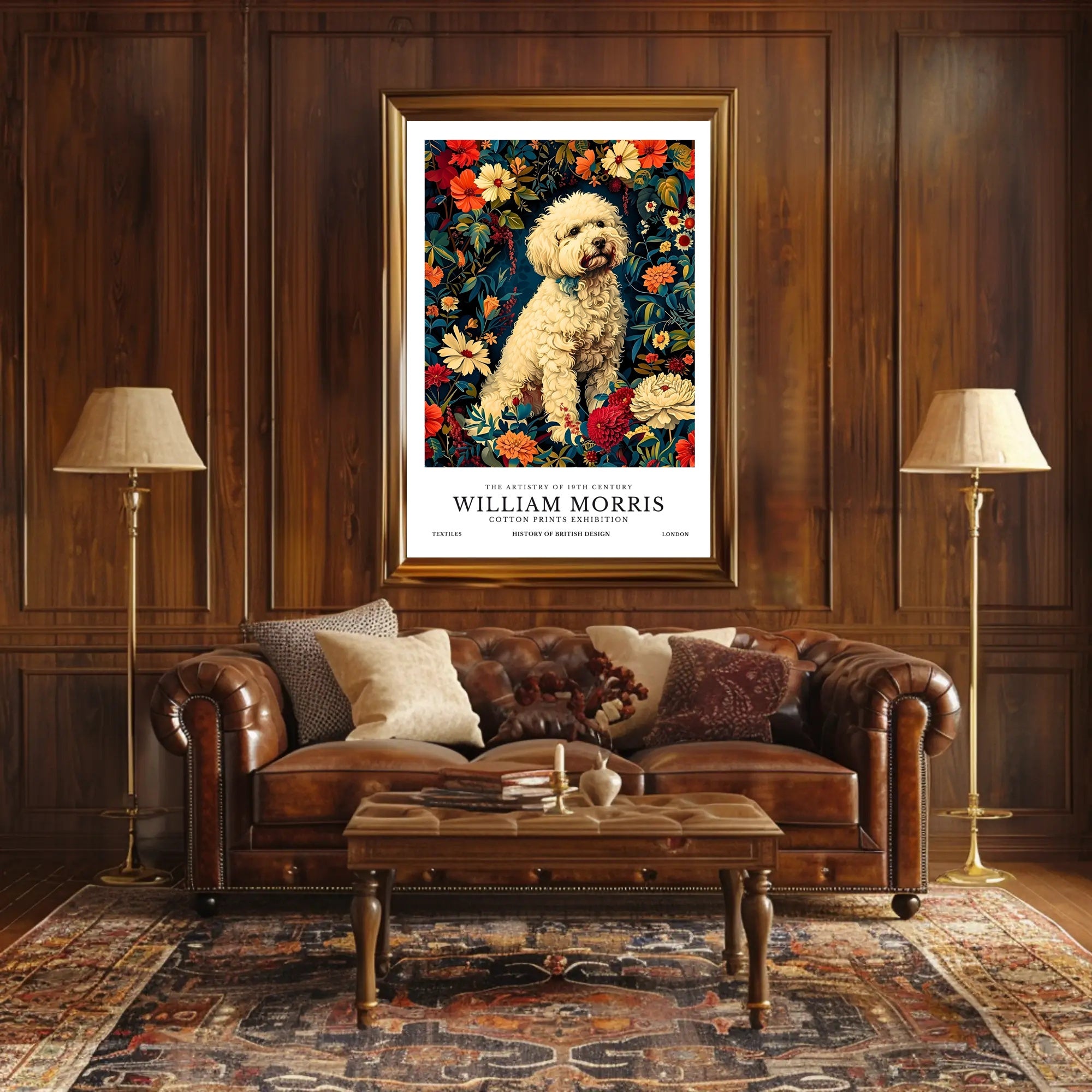 William Morris Inspired Floral Dog Artistic Poster